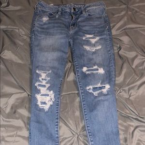 AE high-wasted medium wash patched jeans size 2